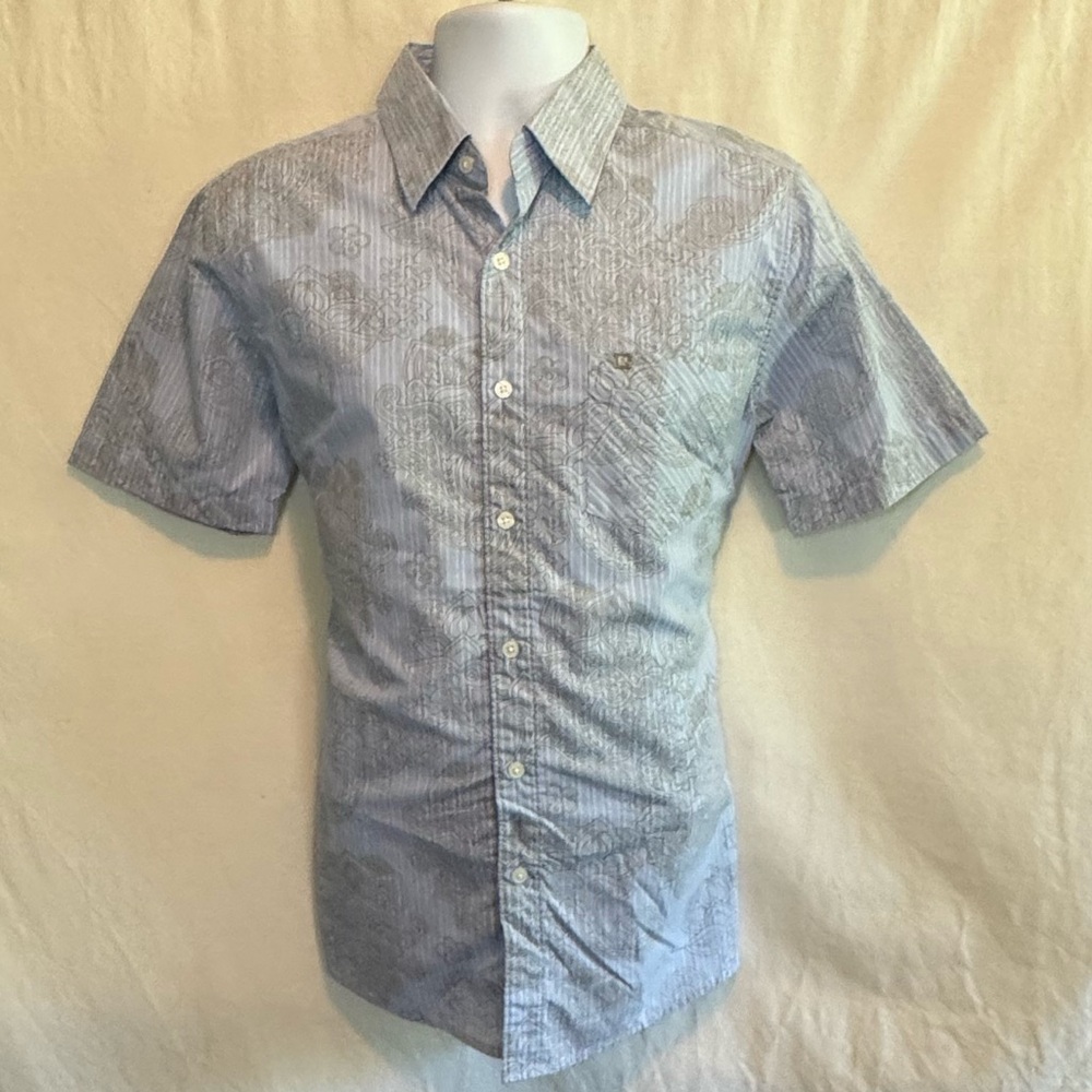 E-181 Men’s Carbon Blue & Tan Short Sleeve Casual Button Down Shirt Size M